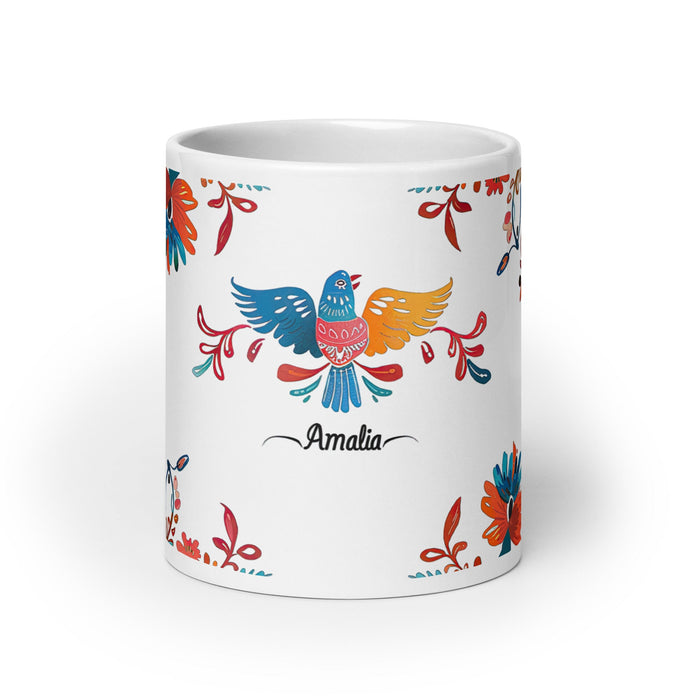 Amalia Exclusive Name Art Piece Home Office Work Coffee Mug Mexican Spanish Pride Gift Cup One - Of - A - Kind Calligraphy White Glossy Mug | A6 - Mexicada