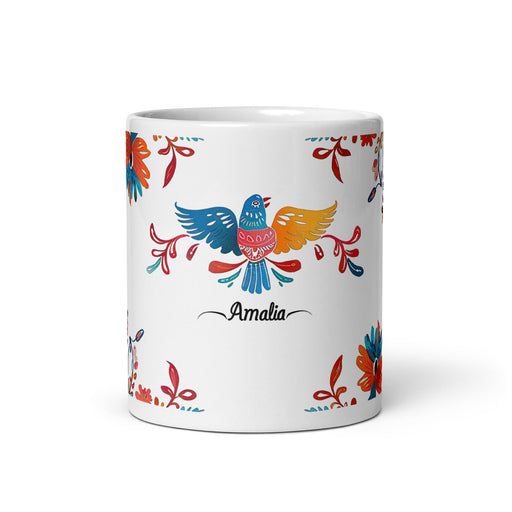 Amalia Exclusive Name Art Piece Home Office Work Coffee Mug Mexican Spanish Pride Gift Cup One - Of - A - Kind Calligraphy White Glossy Mug | A6 - Mexicada