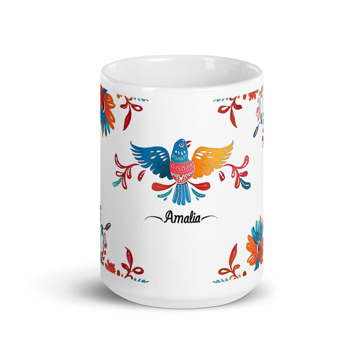 Amalia Exclusive Name Art Piece Home Office Work Coffee Mug Mexican Spanish Pride Gift Cup One - Of - A - Kind Calligraphy White Glossy Mug | A6 - Mexicada