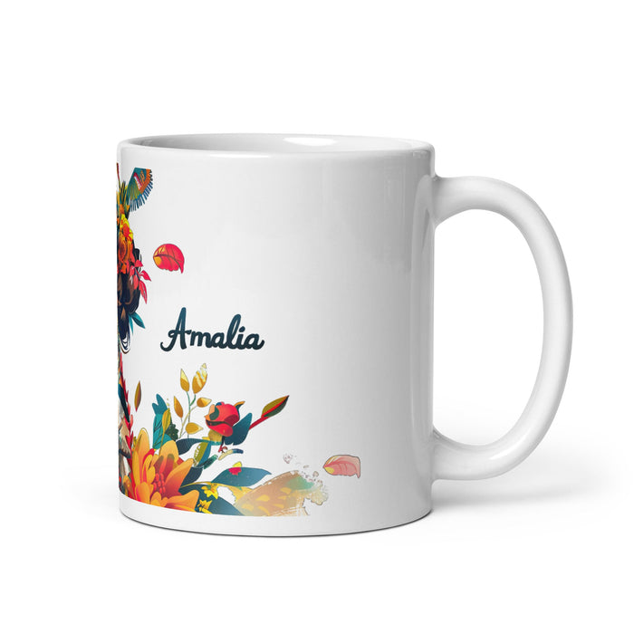 Amalia Exclusive Name Art Piece Home Office Work Coffee Mug Mexican Spanish Pride Gift Cup One - Of - A - Kind Calligraphy White Glossy Mug | A7 - Mexicada