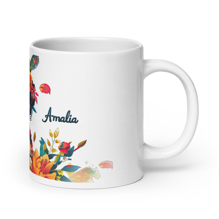 Amalia Exclusive Name Art Piece Home Office Work Coffee Mug Mexican Spanish Pride Gift Cup One - Of - A - Kind Calligraphy White Glossy Mug | A7 - Mexicada