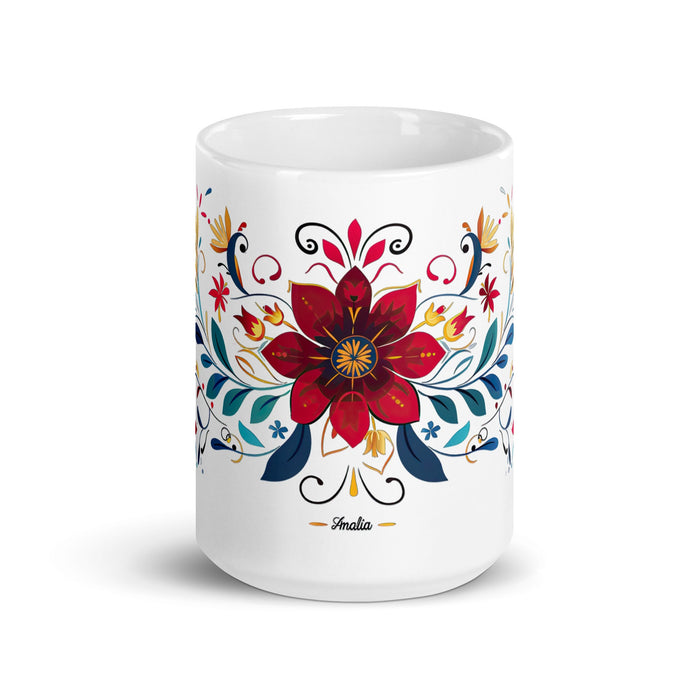 Amalia Exclusive Name Art Piece Home Office Work Coffee Mug Mexican Spanish Pride Gift Cup One - Of - A - Kind Calligraphy White Glossy Mug | A8 - Mexicada