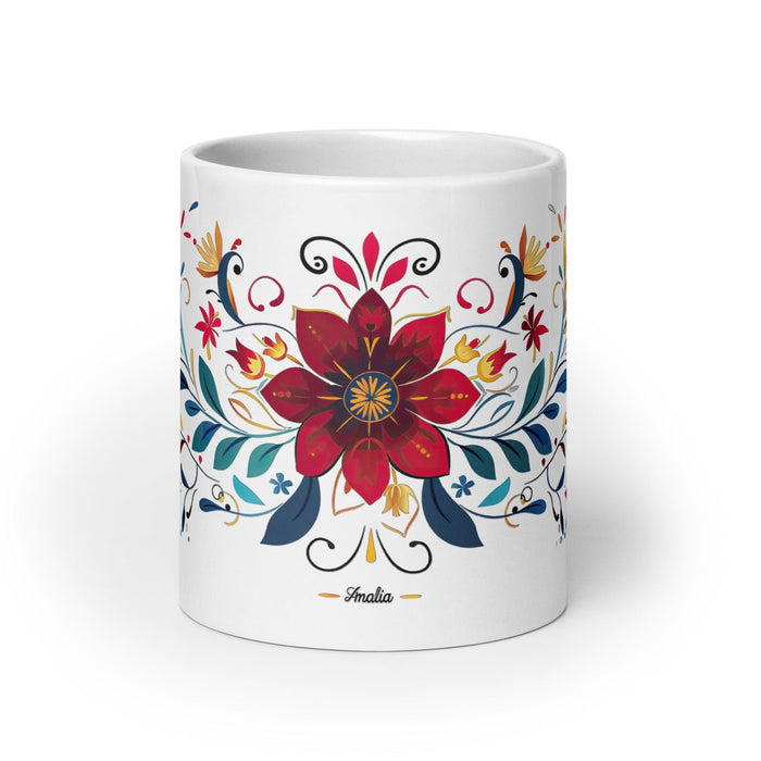 Amalia Exclusive Name Art Piece Home Office Work Coffee Mug Mexican Spanish Pride Gift Cup One-Of-A-Kind Calligraphy White Glossy Mug | A8 Mexicada