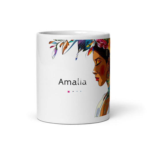 Amalia Exclusive Name Art Piece Home Office Work Coffee Mug Mexican Spanish Pride Gift Cup One - Of - A - Kind Calligraphy White Glossy Mug | A9 - Mexicada