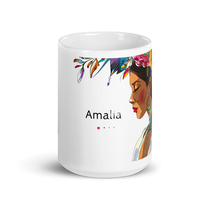 Amalia Exclusive Name Art Piece Home Office Work Coffee Mug Mexican Spanish Pride Gift Cup One - Of - A - Kind Calligraphy White Glossy Mug | A9 - Mexicada