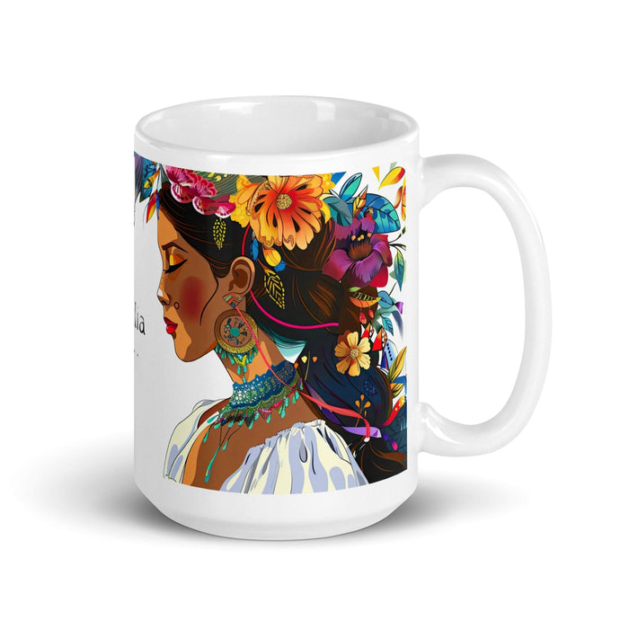 Amalia Exclusive Name Art Piece Home Office Work Coffee Mug Mexican Spanish Pride Gift Cup One-Of-A-Kind Calligraphy White Glossy Mug | A9 Mexicada 15 oz