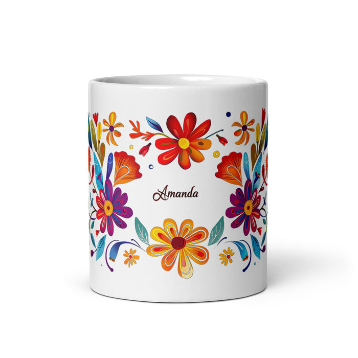 Amanda Exclusive Name Art Piece Home Office Work Coffee Mug Mexican Spanish Pride Gift Cup One - Of - A - Kind Calligraphy White Glossy Mug | A1 - Mexicada