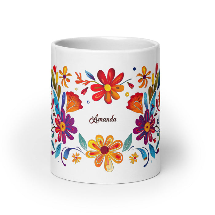 Amanda Exclusive Name Art Piece Home Office Work Coffee Mug Mexican Spanish Pride Gift Cup One - Of - A - Kind Calligraphy White Glossy Mug | A1 - Mexicada