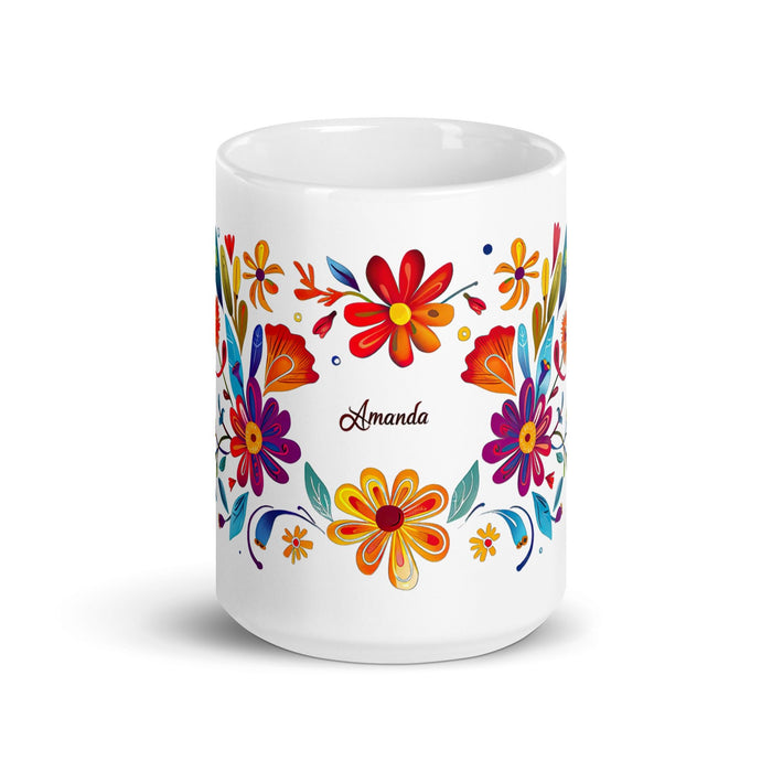 Amanda Exclusive Name Art Piece Home Office Work Coffee Mug Mexican Spanish Pride Gift Cup One - Of - A - Kind Calligraphy White Glossy Mug | A1 - Mexicada