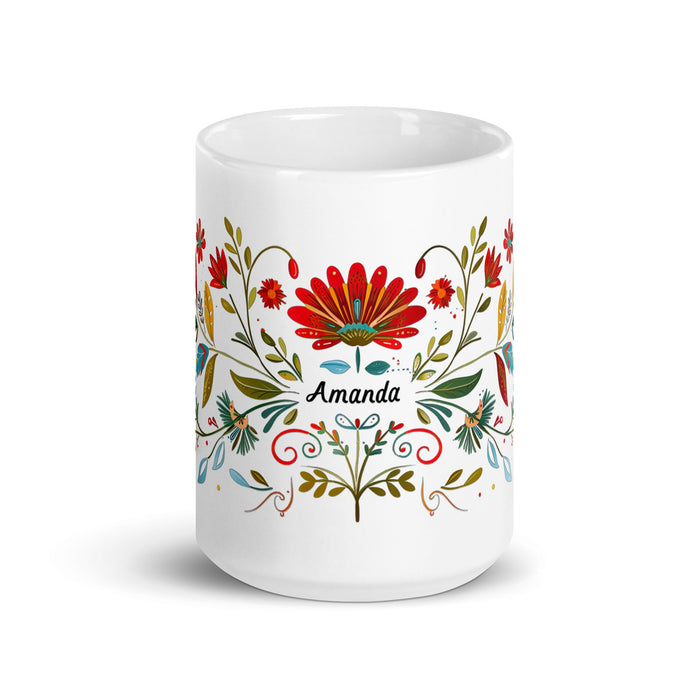 Amanda Exclusive Name Art Piece Home Office Work Coffee Mug Mexican Spanish Pride Gift Cup One - Of - A - Kind Calligraphy White Glossy Mug | A10 - Mexicada