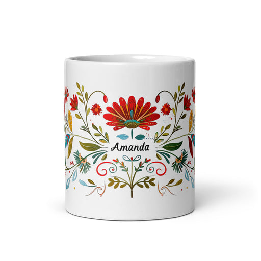 Amanda Exclusive Name Art Piece Home Office Work Coffee Mug Mexican Spanish Pride Gift Cup One - Of - A - Kind Calligraphy White Glossy Mug | A10 - Mexicada