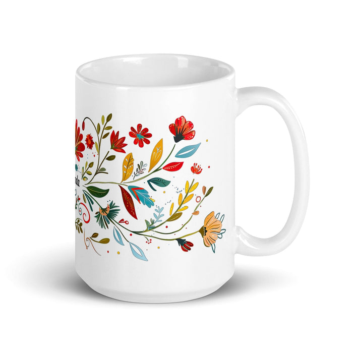 Amanda Exclusive Name Art Piece Home Office Work Coffee Mug Mexican Spanish Pride Gift Cup One-Of-A-Kind Calligraphy White Glossy Mug | A10 Mexicada 15 oz