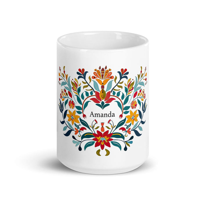 Amanda Exclusive Name Art Piece Home Office Work Coffee Mug Mexican Spanish Pride Gift Cup One - Of - A - Kind Calligraphy White Glossy Mug | A11 - Mexicada