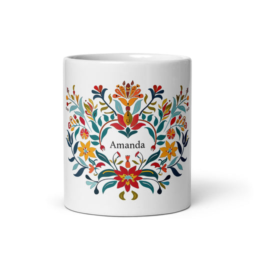 Amanda Exclusive Name Art Piece Home Office Work Coffee Mug Mexican Spanish Pride Gift Cup One - Of - A - Kind Calligraphy White Glossy Mug | A11 - Mexicada