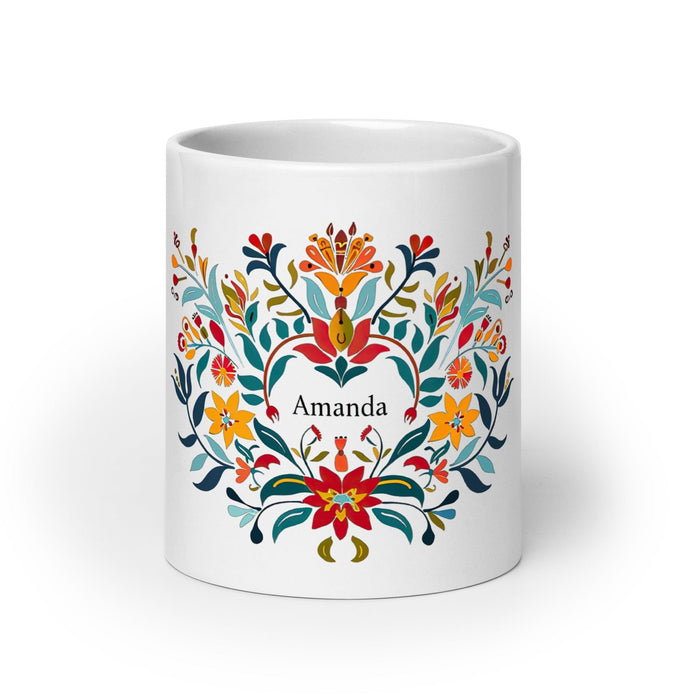 Amanda Exclusive Name Art Piece Home Office Work Coffee Mug Mexican Spanish Pride Gift Cup One-Of-A-Kind Calligraphy White Glossy Mug | A11 Mexicada