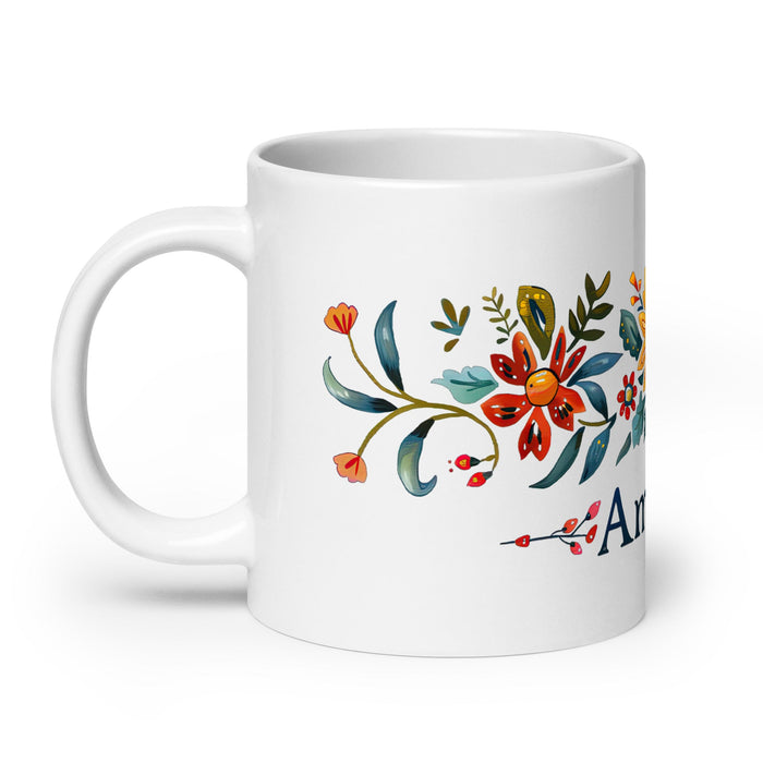 Amanda Exclusive Name Art Piece Home Office Work Coffee Mug Mexican Spanish Pride Gift Cup One - Of - A - Kind Calligraphy White Glossy Mug | A12 - Mexicada