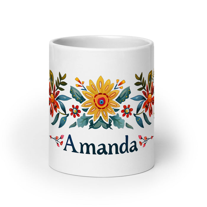 Amanda Exclusive Name Art Piece Home Office Work Coffee Mug Mexican Spanish Pride Gift Cup One - Of - A - Kind Calligraphy White Glossy Mug | A12 - Mexicada