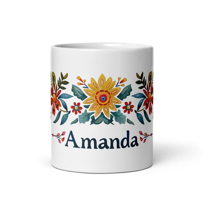 Amanda Exclusive Name Art Piece Home Office Work Coffee Mug Mexican Spanish Pride Gift Cup One - Of - A - Kind Calligraphy White Glossy Mug | A12 - Mexicada