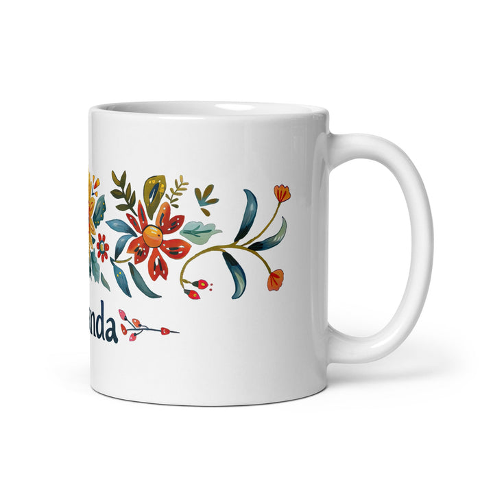 Amanda Exclusive Name Art Piece Home Office Work Coffee Mug Mexican Spanish Pride Gift Cup One - Of - A - Kind Calligraphy White Glossy Mug | A12 - Mexicada