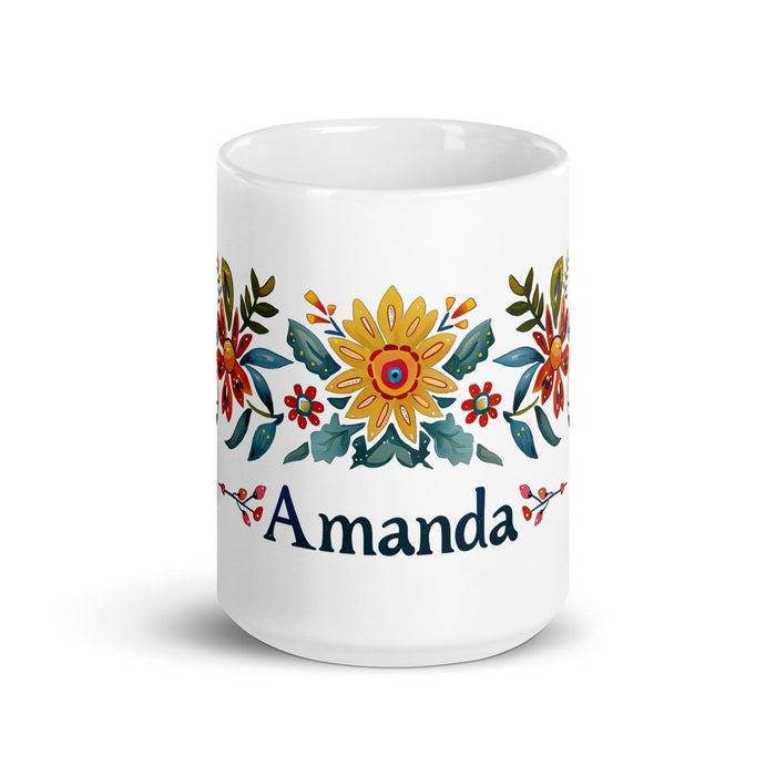 Amanda Exclusive Name Art Piece Home Office Work Coffee Mug Mexican Spanish Pride Gift Cup One - Of - A - Kind Calligraphy White Glossy Mug | A12 - Mexicada