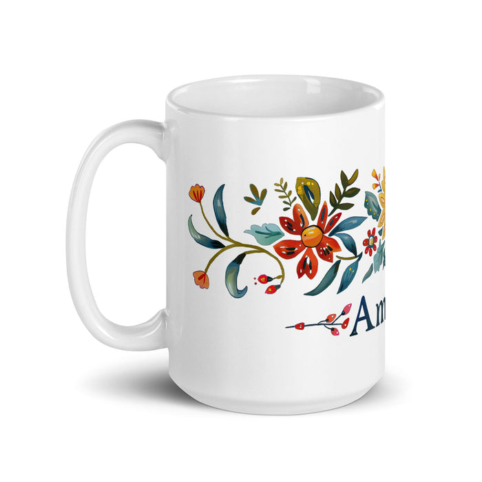 Amanda Exclusive Name Art Piece Home Office Work Coffee Mug Mexican Spanish Pride Gift Cup One - Of - A - Kind Calligraphy White Glossy Mug | A12 - Mexicada