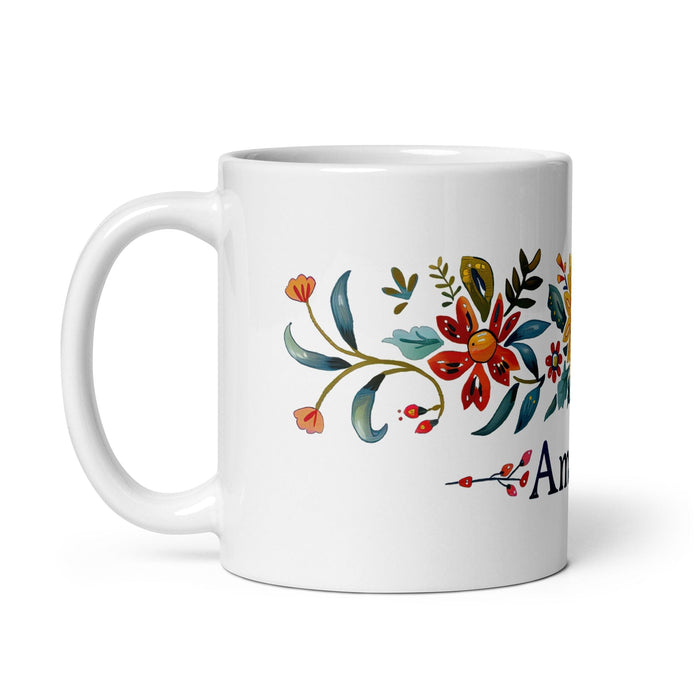 Amanda Exclusive Name Art Piece Home Office Work Coffee Mug Mexican Spanish Pride Gift Cup One-Of-A-Kind Calligraphy White Glossy Mug | A12 Mexicada