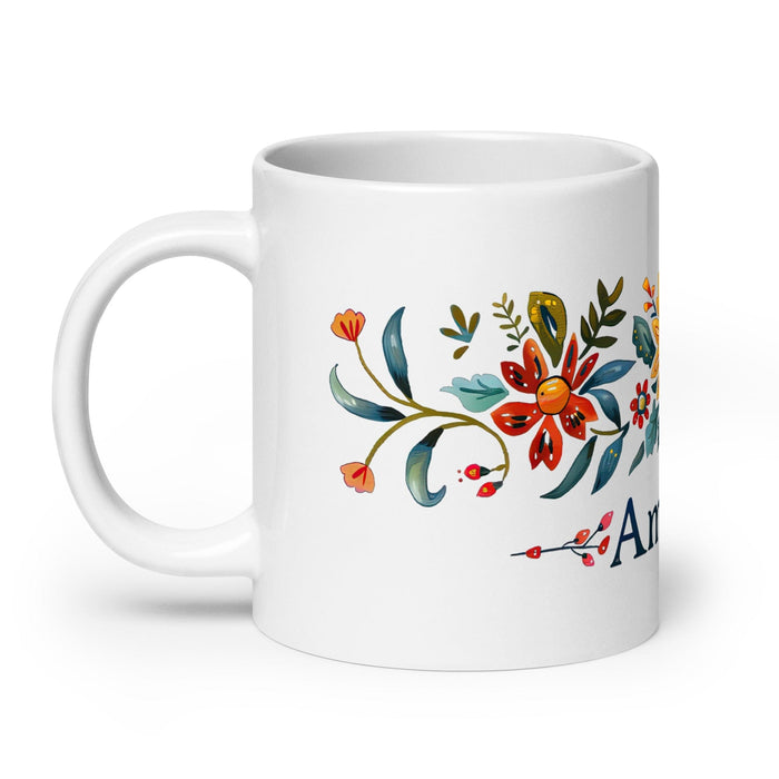 Amanda Exclusive Name Art Piece Home Office Work Coffee Mug Mexican Spanish Pride Gift Cup One-Of-A-Kind Calligraphy White Glossy Mug | A12 Mexicada