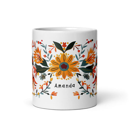 Amanda Exclusive Name Art Piece Home Office Work Coffee Mug Mexican Spanish Pride Gift Cup One-Of-A-Kind Calligraphy White Glossy Mug | A13 Mexicada