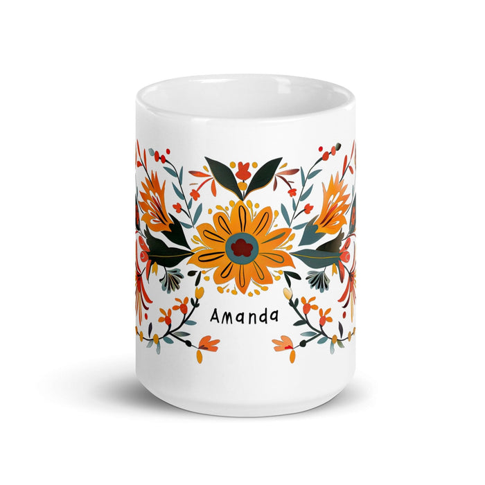 Amanda Exclusive Name Art Piece Home Office Work Coffee Mug Mexican Spanish Pride Gift Cup One-Of-A-Kind Calligraphy White Glossy Mug | A13 Mexicada