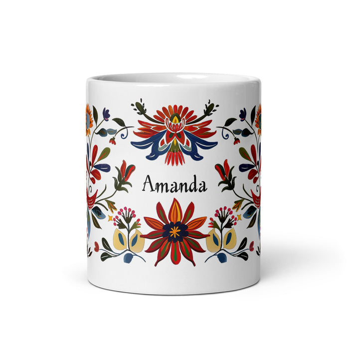 Amanda Exclusive Name Art Piece Home Office Work Coffee Mug Mexican Spanish Pride Gift Cup One - Of - A - Kind Calligraphy White Glossy Mug | A15 - Mexicada