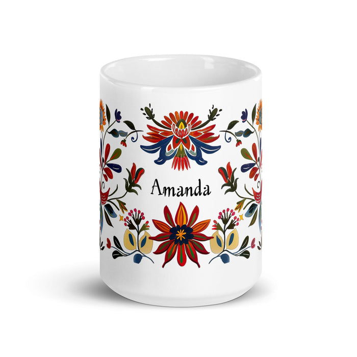 Amanda Exclusive Name Art Piece Home Office Work Coffee Mug Mexican Spanish Pride Gift Cup One - Of - A - Kind Calligraphy White Glossy Mug | A15 - Mexicada