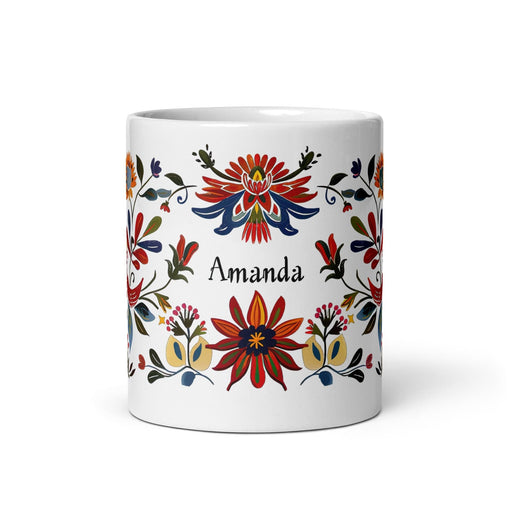 Amanda Exclusive Name Art Piece Home Office Work Coffee Mug Mexican Spanish Pride Gift Cup One-Of-A-Kind Calligraphy White Glossy Mug | A15 Mexicada