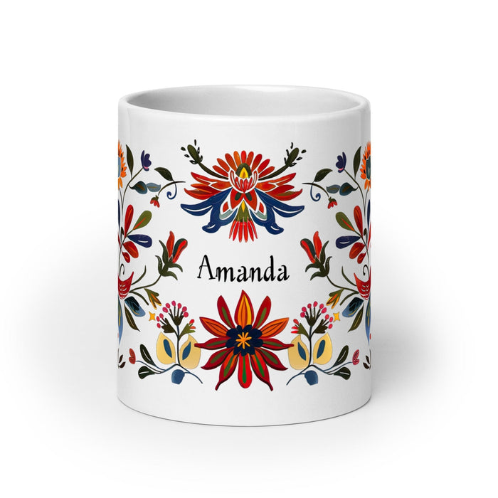 Amanda Exclusive Name Art Piece Home Office Work Coffee Mug Mexican Spanish Pride Gift Cup One-Of-A-Kind Calligraphy White Glossy Mug | A15 Mexicada