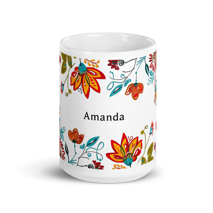 Amanda Exclusive Name Art Piece Home Office Work Coffee Mug Mexican Spanish Pride Gift Cup One - Of - A - Kind Calligraphy White Glossy Mug | A16 - Mexicada