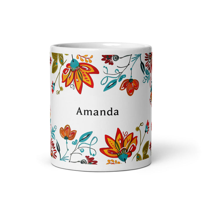 Amanda Exclusive Name Art Piece Home Office Work Coffee Mug Mexican Spanish Pride Gift Cup One - Of - A - Kind Calligraphy White Glossy Mug | A16 - Mexicada