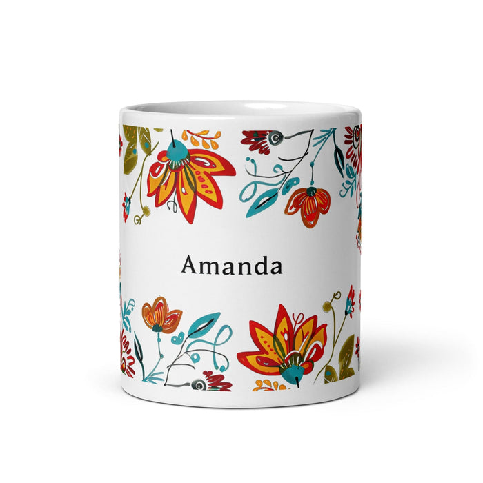 Amanda Exclusive Name Art Piece Home Office Work Coffee Mug Mexican Spanish Pride Gift Cup One-Of-A-Kind Calligraphy White Glossy Mug | A16 Mexicada