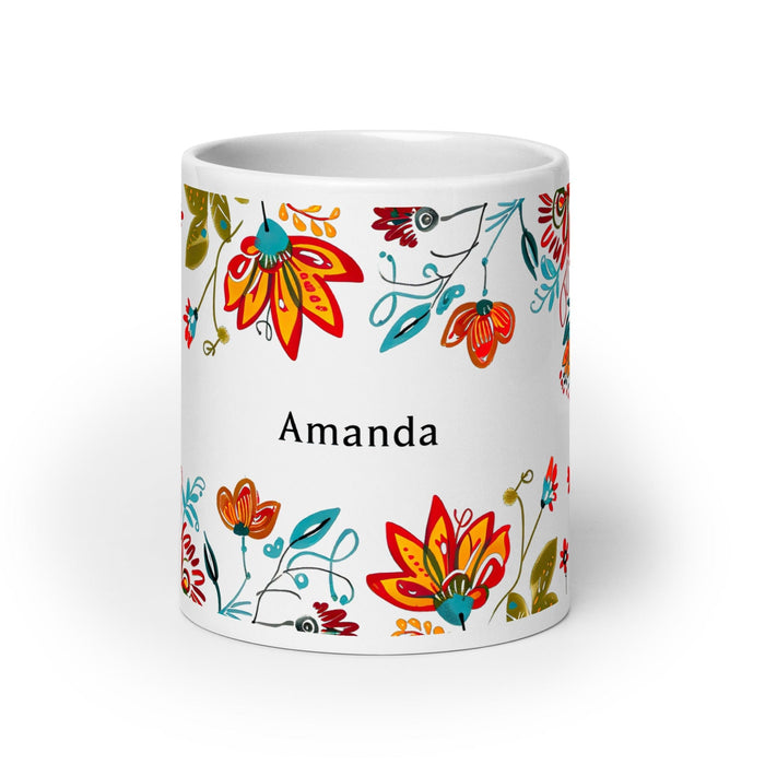 Amanda Exclusive Name Art Piece Home Office Work Coffee Mug Mexican Spanish Pride Gift Cup One-Of-A-Kind Calligraphy White Glossy Mug | A16 Mexicada