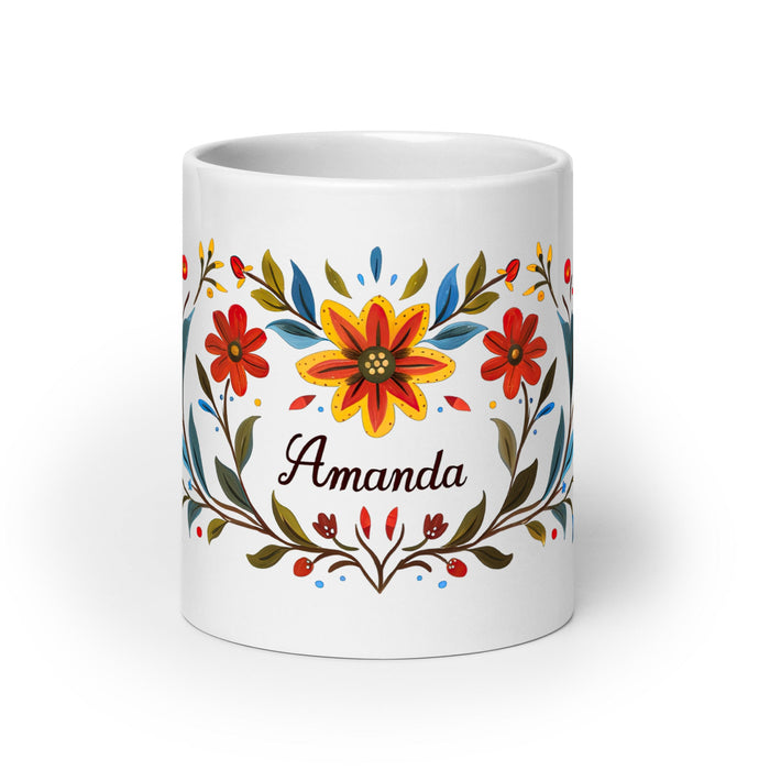 Amanda Exclusive Name Art Piece Home Office Work Coffee Mug Mexican Spanish Pride Gift Cup One - Of - A - Kind Calligraphy White Glossy Mug | A17 - Mexicada