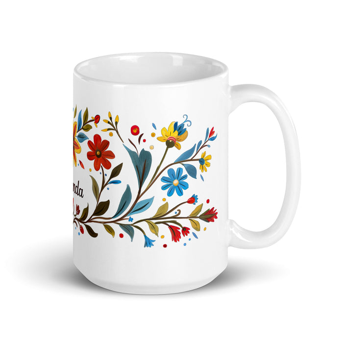 Amanda Exclusive Name Art Piece Home Office Work Coffee Mug Mexican Spanish Pride Gift Cup One - Of - A - Kind Calligraphy White Glossy Mug | A17 - Mexicada