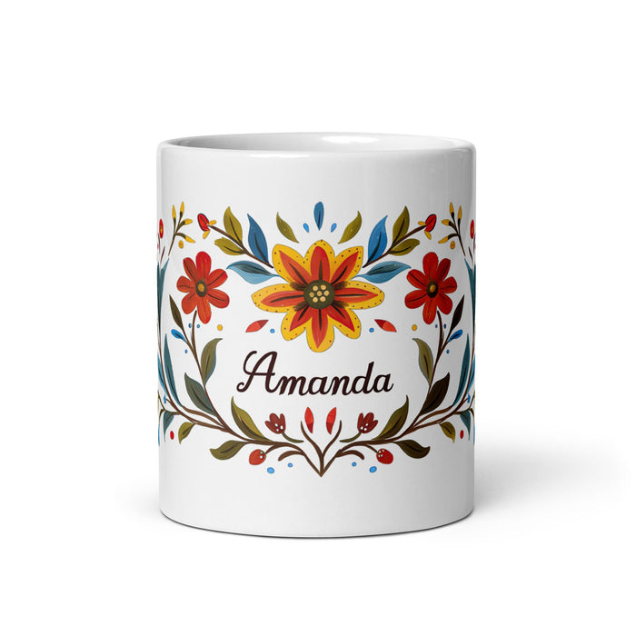 Amanda Exclusive Name Art Piece Home Office Work Coffee Mug Mexican Spanish Pride Gift Cup One - Of - A - Kind Calligraphy White Glossy Mug | A17 - Mexicada