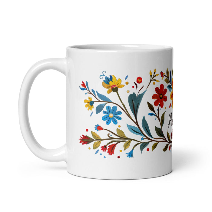 Amanda Exclusive Name Art Piece Home Office Work Coffee Mug Mexican Spanish Pride Gift Cup One-Of-A-Kind Calligraphy White Glossy Mug | A17 Mexicada