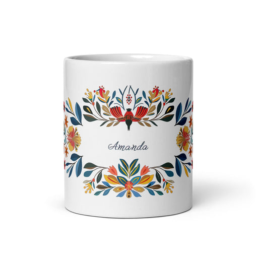 Amanda Exclusive Name Art Piece Home Office Work Coffee Mug Mexican Spanish Pride Gift Cup One-Of-A-Kind Calligraphy White Glossy Mug | A18 Mexicada