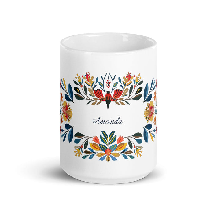 Amanda Exclusive Name Art Piece Home Office Work Coffee Mug Mexican Spanish Pride Gift Cup One-Of-A-Kind Calligraphy White Glossy Mug | A18 Mexicada