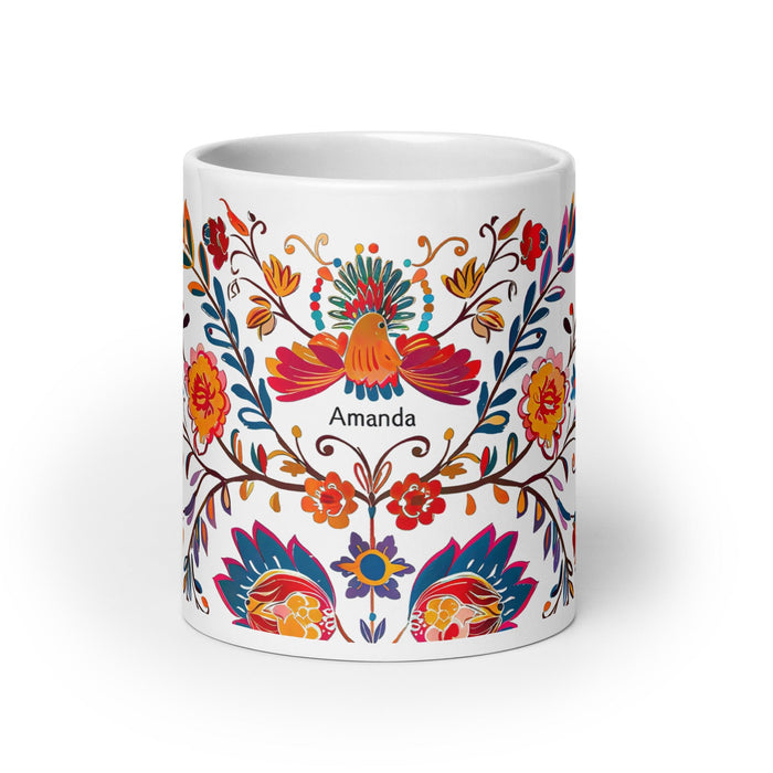 Amanda Exclusive Name Art Piece Home Office Work Coffee Mug Mexican Spanish Pride Gift Cup One - Of - A - Kind Calligraphy White Glossy Mug | A2 - Mexicada