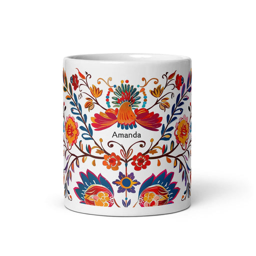 Amanda Exclusive Name Art Piece Home Office Work Coffee Mug Mexican Spanish Pride Gift Cup One-Of-A-Kind Calligraphy White Glossy Mug | A2 Mexicada