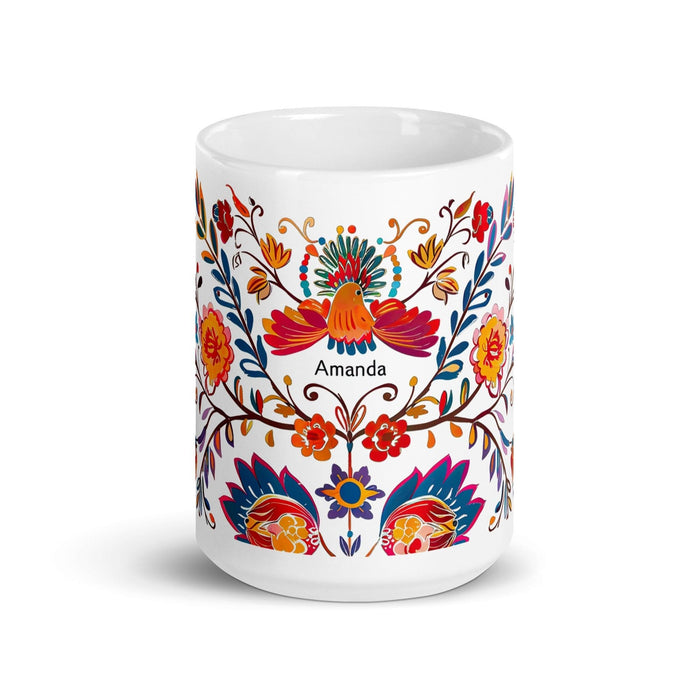 Amanda Exclusive Name Art Piece Home Office Work Coffee Mug Mexican Spanish Pride Gift Cup One-Of-A-Kind Calligraphy White Glossy Mug | A2 Mexicada