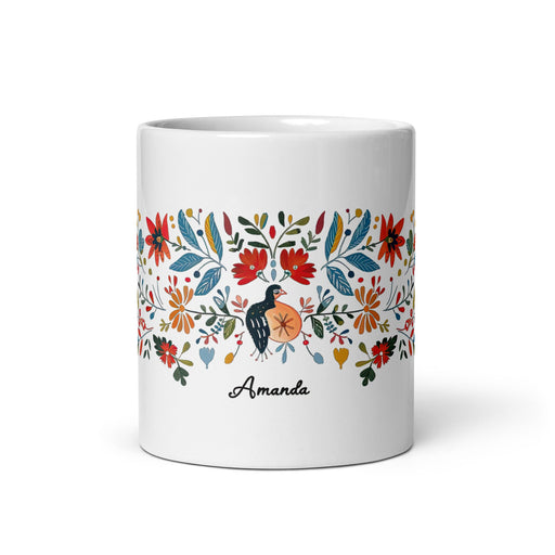 Amanda Exclusive Name Art Piece Home Office Work Coffee Mug Mexican Spanish Pride Gift Cup One - Of - A - Kind Calligraphy White Glossy Mug | A3 - Mexicada