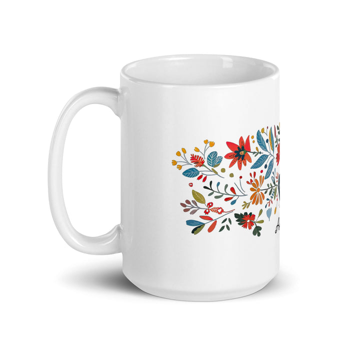 Amanda Exclusive Name Art Piece Home Office Work Coffee Mug Mexican Spanish Pride Gift Cup One - Of - A - Kind Calligraphy White Glossy Mug | A3 - Mexicada