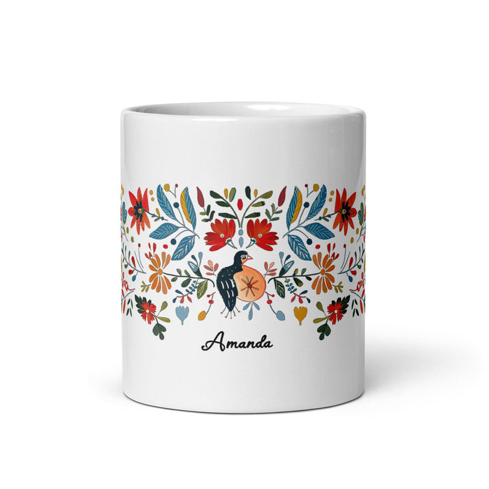 Amanda Exclusive Name Art Piece Home Office Work Coffee Mug Mexican Spanish Pride Gift Cup One-Of-A-Kind Calligraphy White Glossy Mug | A3 Mexicada