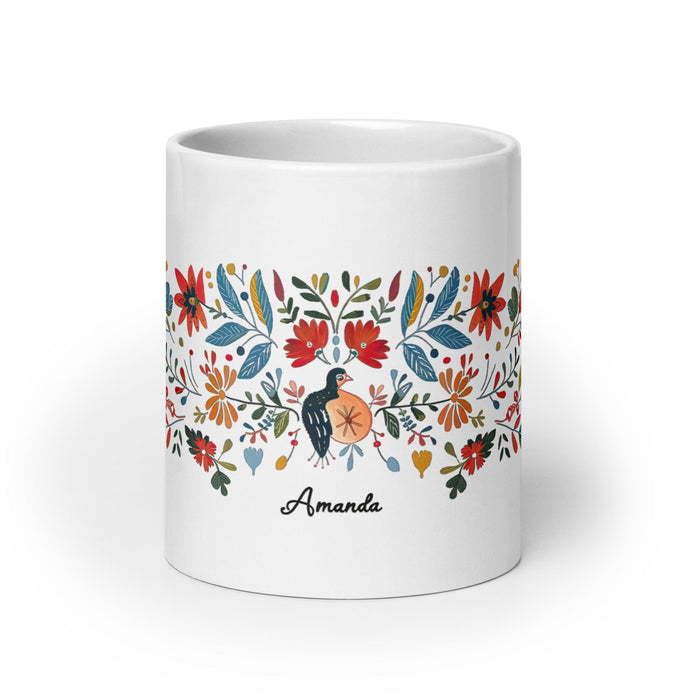 Amanda Exclusive Name Art Piece Home Office Work Coffee Mug Mexican Spanish Pride Gift Cup One-Of-A-Kind Calligraphy White Glossy Mug | A3 Mexicada